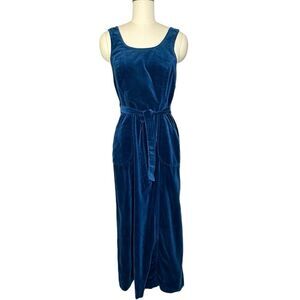 Lanz 1960s  Blue Velour Maxi Wrap Apron Dress| Size 6